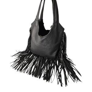 Jennifer Haley Dream Catcher Bohemian Fringe Shoulder Bag Black Leather